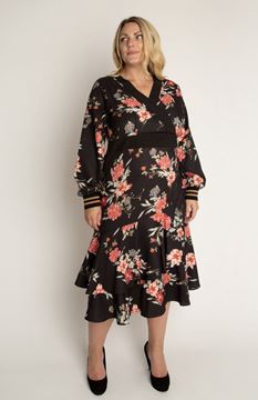 Picture of MIDI DRESS LONG SLEEVE BLACK AND RED WITH CUFF DETAIL